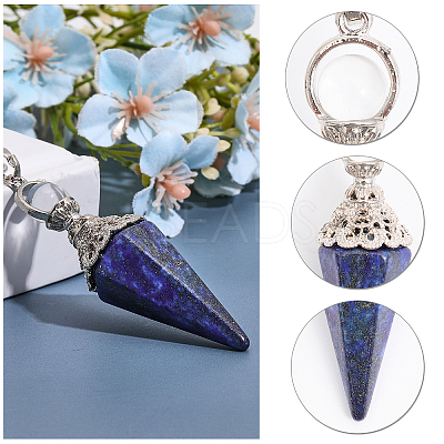 1Pc Natural Lapis Lazuli Hexagonal Pointed Dowsing Pendulums G-CA0001-70B-1