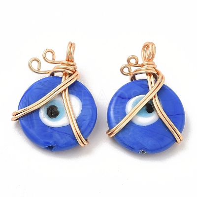 Wire Wrapped Handmade Lampwork Pendants KK-E076-03G-03-1