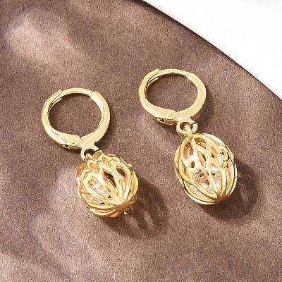 Hollow Oval Brass Clear Cubic Zirconia Leverback Earrings EJEW-H182-04A-G-1