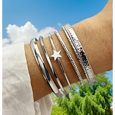 6Pcs Alloy Bangles for Women FS-WG33CDB-10-1