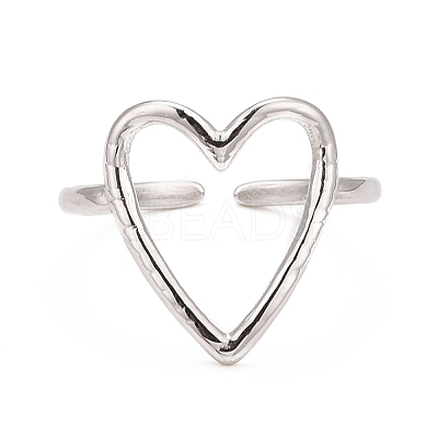 Non-Tarnish 304 Stainless Steel Open Heart Cuff Ring for Women RJEW-C025-22P-1