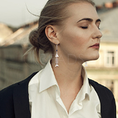 2 Pairs 2 Style Alloy Fishbone Long Dangle Eararings for Women EJEW-AN0002-53-1