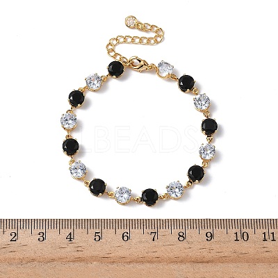 Round Brass & Cubic Zirconia & Glass Link Bracelets BJEW-D378-03G-1
