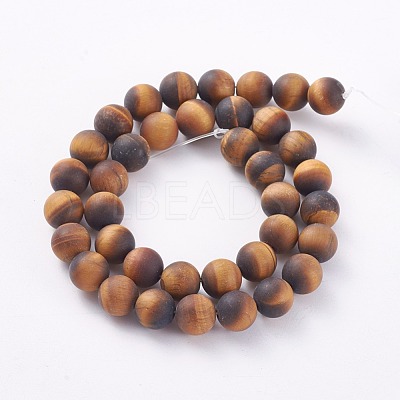 Natural Frosted Tiger Eye Round Bead Strands G-M064-12mm-02-1