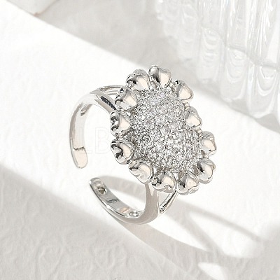 Brass Micro Pave Cubic Zirconia Cuff Open Rings for Women CU-CBA760A-13A-P-1