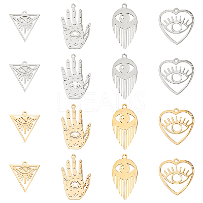 16Pcs 4 Style 201 Stainless Steel Pendants STAS-DC0001-63-1