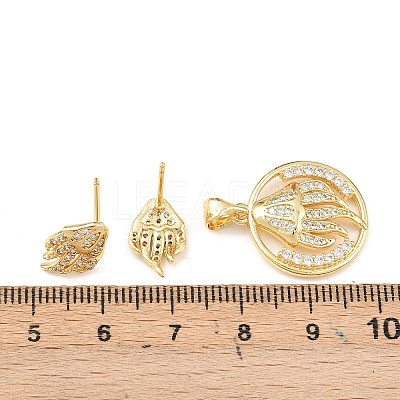 Brass Micro Pave Cubic Zirconia Pendant & Stud Earrings Sets for Women SJEW-F227-01L-G-1