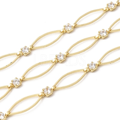 Handmade Brass Pave Clear Cubic Zirconia Horse Eye Link Chains CHC-G027-03LG-1