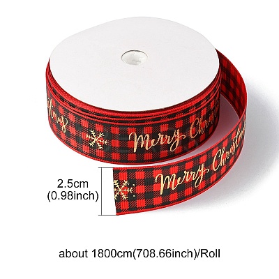1 Roll Christmas Printed Polyester Grosgrain Ribbons OCOR-YW0001-05D-1