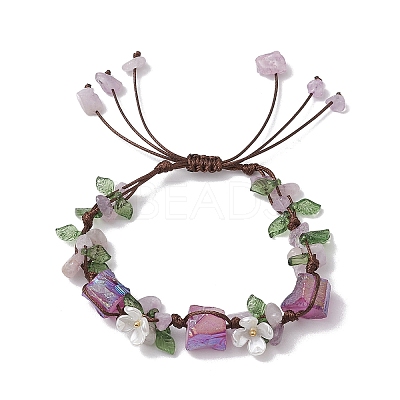 Electroplated Natural Lavender Amethyst Chip Bead Braided Bead Bracelets for Women BJEW-TA00610-02-1