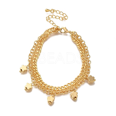 Flower Brass Charm Bracelets for Women BJEW-L696-100G-1