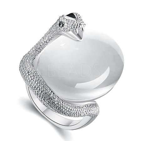 Real Platinum Plated Graceful Tin Alloy Cat Eye Animal Finger Rings for Women RJEW-BB01101-8C-1