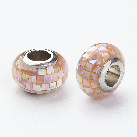 304 Stainless Steel Resin European Beads RPDL-P002-A05-1
