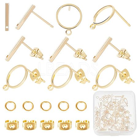 CREATCABIN 60Pcs 2 Styles Ring & Rectangle Shape Brass Stud Earring Findings DIY-CN0002-59-1