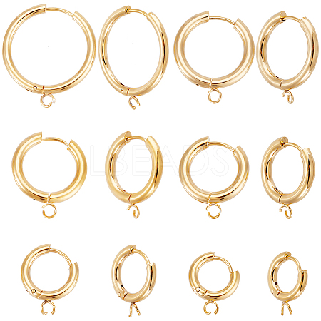 12Pcs 6 Size 201 Stainless Steel Huggie Hoop Earring Findings STAS-UN0045-55-1
