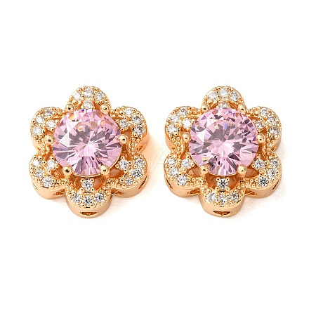 Brass Micro Pave Pink Cubic Zirconia Beads CU-CBAEC99-32G-02-1
