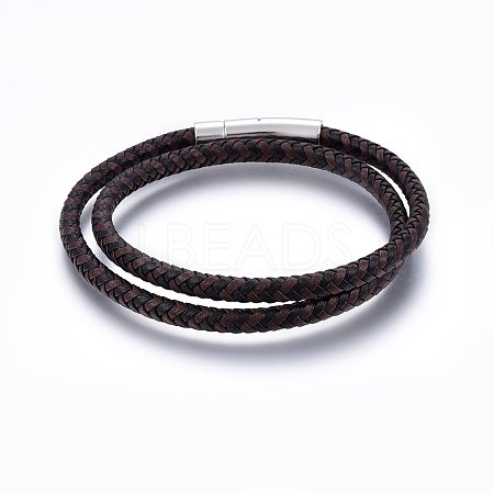 Leather Braided Cord Wrap Bracelets BJEW-E345-34A-1