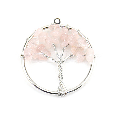 Natural Rose Quartz Tree fo Life Pendants WG82707-03-1