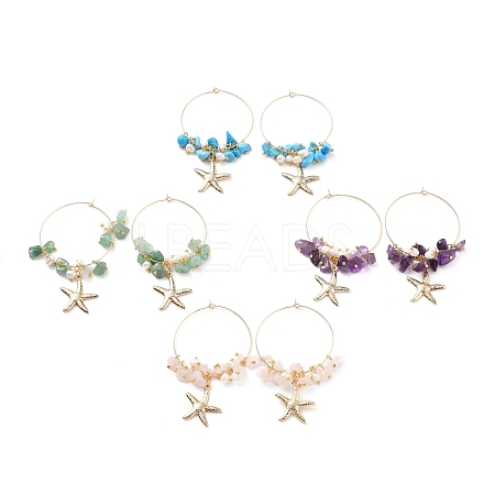 Chips Natural & Synthetic Mixed Stone Hoop Earrings EJEW-JE04352-1