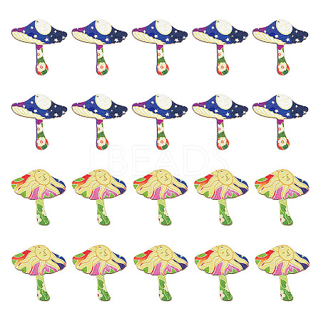 20Pcs 2 Styles Printed Wooden Pendants WOOD-GO0001-09-1