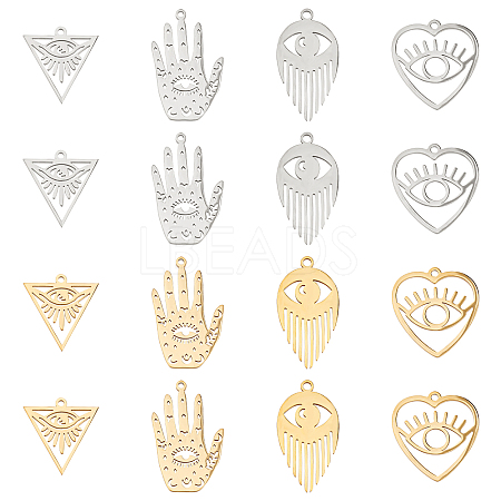 16Pcs 4 Style 201 Stainless Steel Pendants STAS-DC0001-63-1