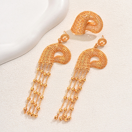 Vintage Alloy Hollowed-out Conch Shape Ring & Tassel Earrings Sets for Women CY8500-1