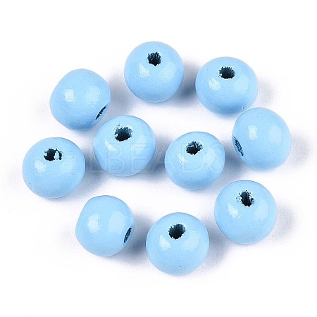 Spray Painted Round Natural Schima Wood Beads LS-WOOD-A018-8mm-18-1