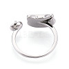 Cat Shape Brass Shell Cuff Ring Settings KK-T076-65P-3