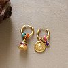 Brass Enamel Bell & Flat Round Hoop Dangle Earrings WG847A7-01-1