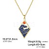 304 Stainless Steel Enamel Blue Sea Wave with Sun Pendant Necklaces for Women WGB8498-04-2