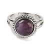 Natural Mixed Stone Round Adjustable Rings RJEW-K271-02P-3