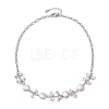 Flat Round Pearl with Bowknot Alloy Link Necklaces NJEW-JN04812-4