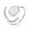Natural Shell Flat Round Open Cuff Ring RJEW-T001-92P-2