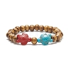 Dyed Synthetic Turquoise(Dyed) Tortoise & Natural Wood Beaded Stretch Bracelet for Women BJEW-JB09147-2