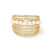 Clear Cubic Zirconia Multi Line Open Cuff Ring with Plastic Pearl Beaded RJEW-I092-12G-2