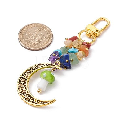 Alloy Hollow Moon & Lampwork Mushroom Pendant Decorations HJEW-JM01612-01-1