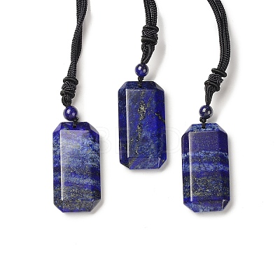 Natural Lapis Lazuli Rectangle Pendant Necklace with Nylon Cord for Women NJEW-C001-01B-01-1