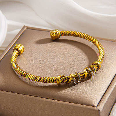 304 Stainless Steel Crystal Rhinestone Open Cuff Bangles with Wrap Knot WGAAB88-02-1