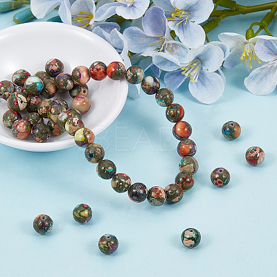 1 Strand Dyed Natural Imperial Jasper Round Beads Strands G-PA0002-57B-1