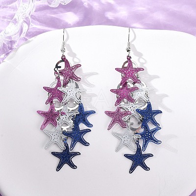 430 Stainless Steel Starfish Dangle Earrings EJEW-A137-11P-01-1