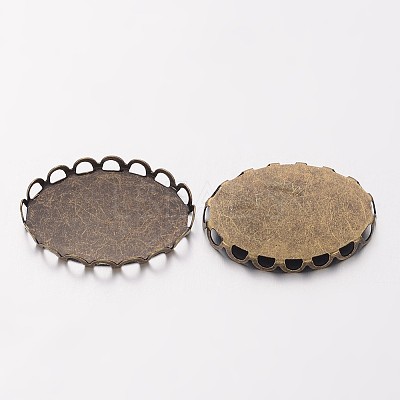 Flat Oval Brass Lace Edge Bezel Cups X-KK-E185-AB-NF-1
