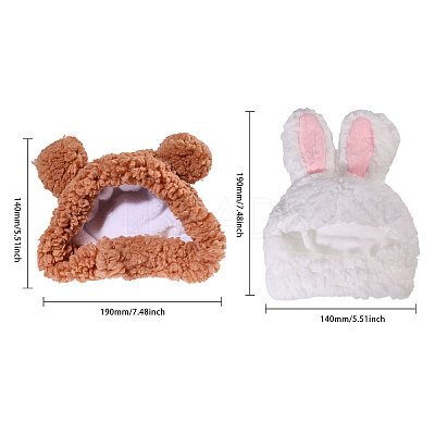 2Pcs 2 Styles Cute Cotton Warm Rabbit & Bear Hat AJEW-GL0002-57-1