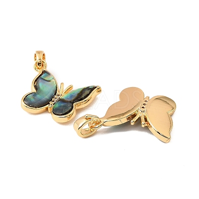 Brass & Paua Shell & Clear Cubic Zirconia Pendants KK-G538-02G-1