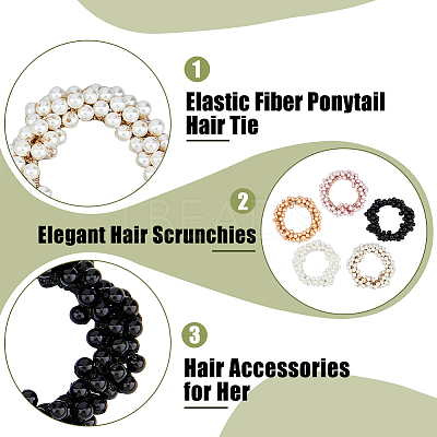 5Pcs 5 Colors Elastic Rubber Bands & Plastic Imitation Pearl Beaded Hair Ties for Ponytail Holders OHAR-DC0001-03-1