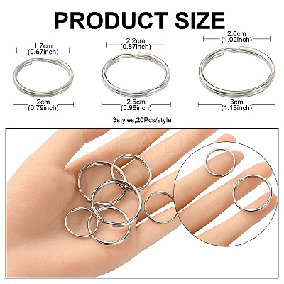 60Pcs 3 Styles Iron Split Key Rings IFIN-YW0003-34-1