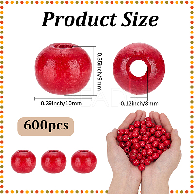 600Pcs Dyed Natural Wood Beads COCO-SC0002-39B-1