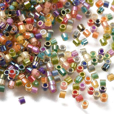 Transparent Colours Rainbow Glass Cylinder Seed Beads GLAA-P073-04-1