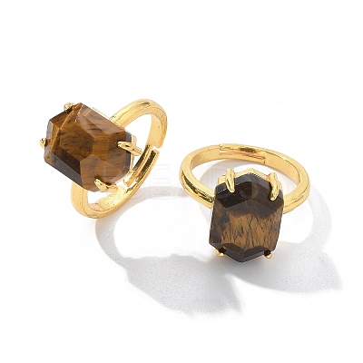 Hexagon Natural Tiger Eye Finger Rings RJEW-B113-02G-05-1