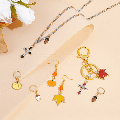 Autumn Theme Alloy Enamel Maple Leaf/Pumpkin/Acorn Locking Stitch Markers HJEW-PH01826-1