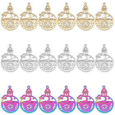 18Pcs 3 Colors 304 Stainless Steel Pendant STAS-DC0012-34-1